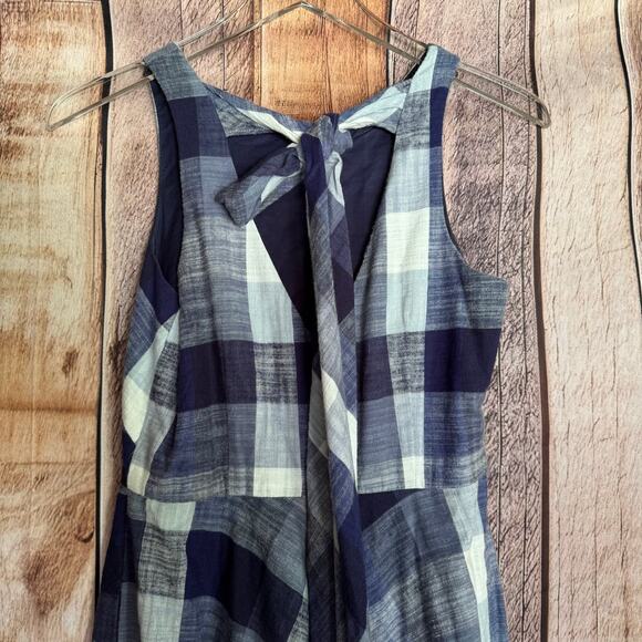 Eliza J Dress Gingham Navy Size 4 Swing Fit and Flare Plaid Checkered Sleeveless - Picture 5 of 7